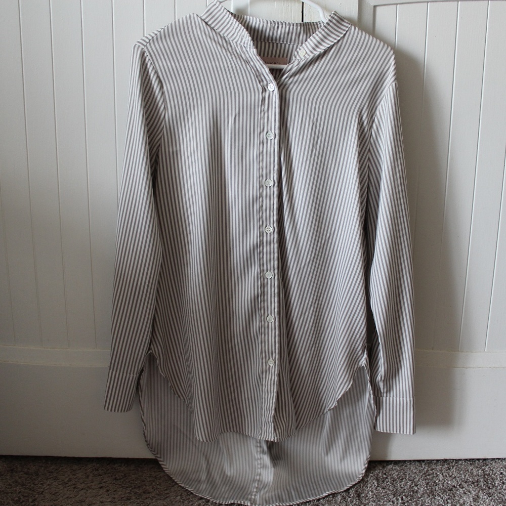 Philosophy Gray Striped Long-Sleeve Blouse